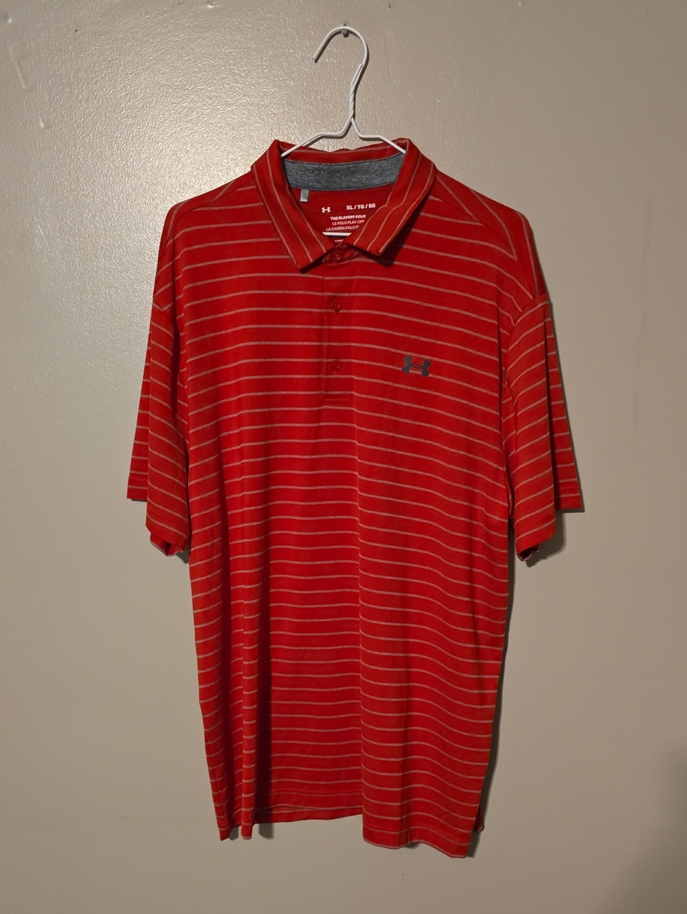 Under Armour Playoff Polo Golf Stripes Red Mens Size XL